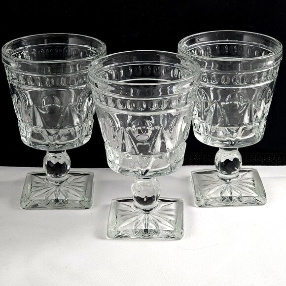 Colony Park Lane Water Goblets 5.25" pressed glass art dot design heavy Baroque - Picture 1 of 13